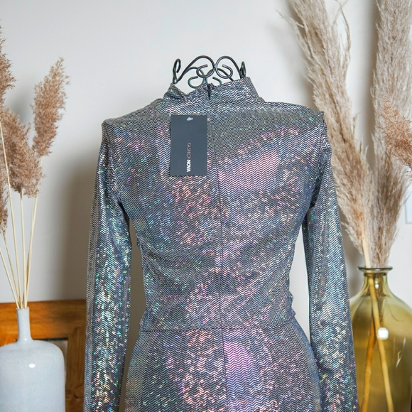 Shiny Holographic Sequin festive mini dress with cut out - Picture 3 of 3